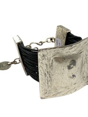 Handmade Silver-Tone & Black Multi-Strand Statement Bracelet